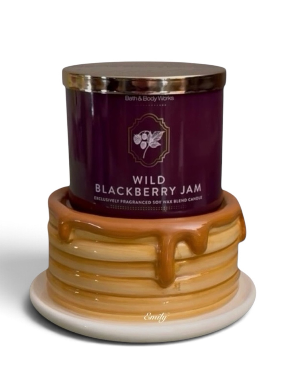 Bath & Body Works PANCAKE STACK Candle Holder & WILD BLACKBERRY JAM Set